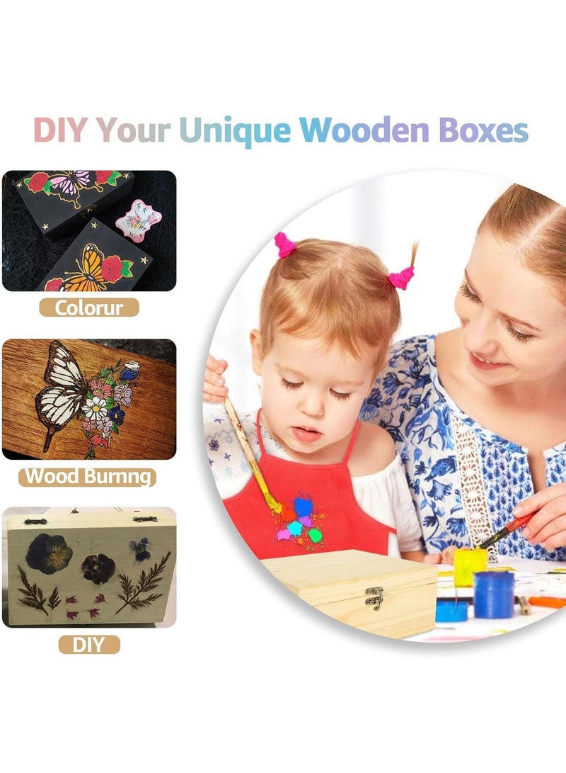 OSHIMA Unfinished Wooden Box With Lid, 17 * 13 * 7.9cm Unfinished Wooden Box With Hinged Lid, All-Purpose Wooden Storage Box, Wooden Chest Memory Box for Women Girls Kids for Jewelry Peals Card - Image 5